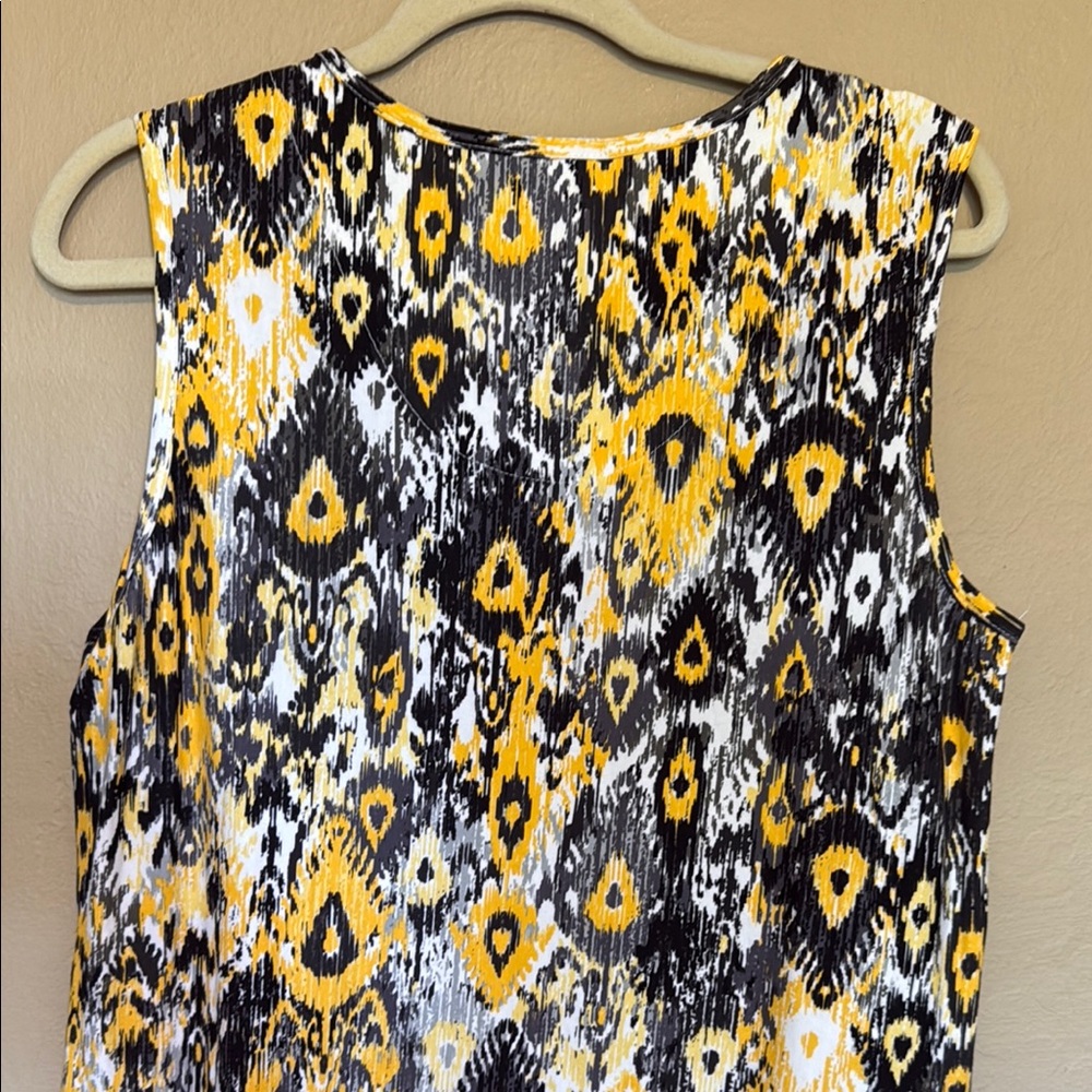 Denim & Co Yellow Black Geometric Ikat Midi Dress Side Slit Knit Petite LP - Picture 7 of 15